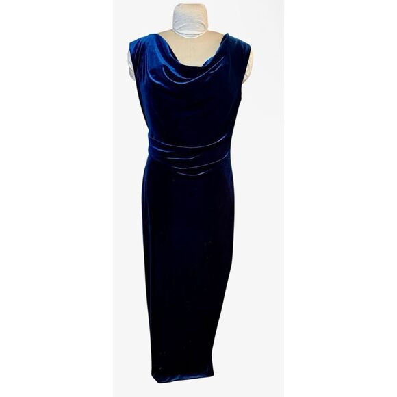 MSK Velvet Evening Gown Sz. 12 Midnight Blue Cowl Neck Stretchy - Picture 1 of 10